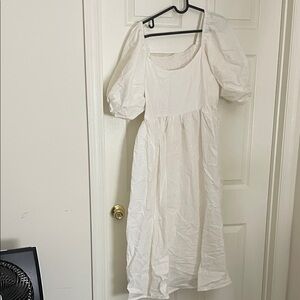 White Midi Puff Sleeve Dress